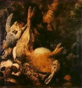 Paire De Natures Mortes: Gibiers Et Chiens