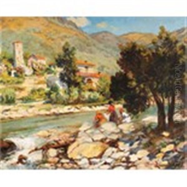Washerwomen By River - view 1