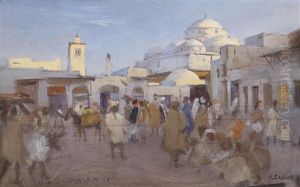 Strasenszene Im Sonk Von Tunis by Karl Friedrich Gsur