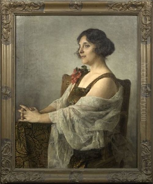 Portrait Of A Lady Wearing A Floral Dress - view 1