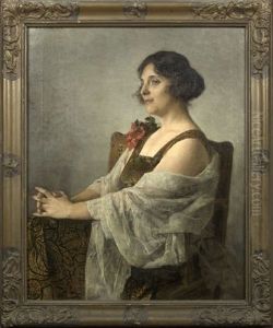 Portrait Of A Lady Wearing A Floral Dress by Karl Friedrich Gsur