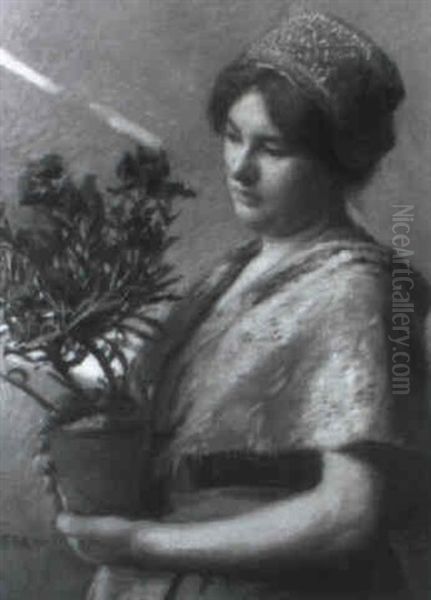 Madchen Mit Blumenstock - view 1