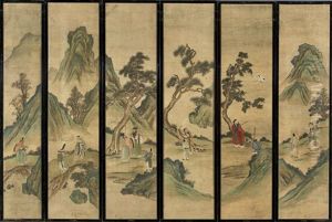 Immortals, Dignitaries And Attendants In Landscape Settings (in 12 Panels) Immortals, Dignitaries And Attendants In Landscape Settings (in 12 Panels)
