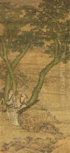 Gelehrter Unter Wutong-baumen, Eine Zither Spielend, Die Auf Einem Felsen Vor Ihm Liegt, Und Zum Mond Hochschauend Gelehrter Unter Wutong-baumen, Eine Zither Spielend, Die Auf Einem Felsen Vor Ihm Liegt, Und Zum Mond Hochschauend