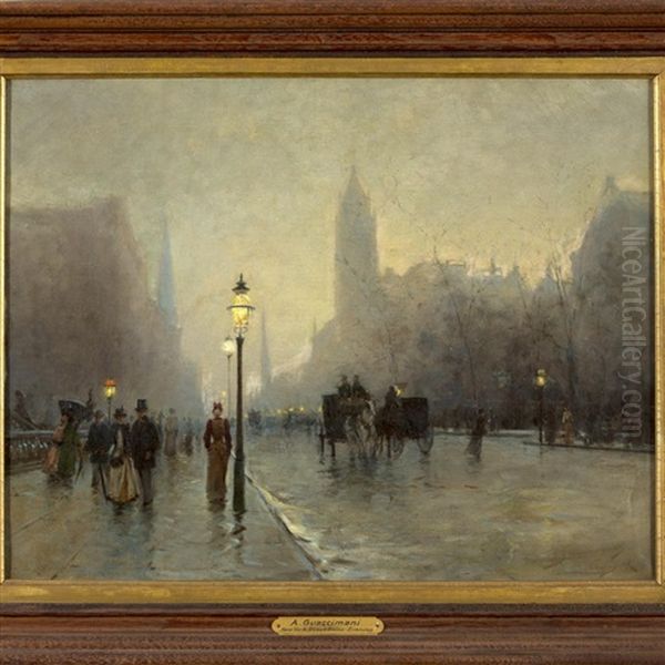 New York Street Scene, Evening - view 1
