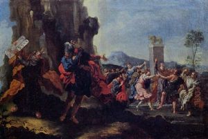 Mose Discende Dal Sinai Mentre Gli Ebrei Danzano Intorno Al Vitello D'oro by Pietro Francesco Guala