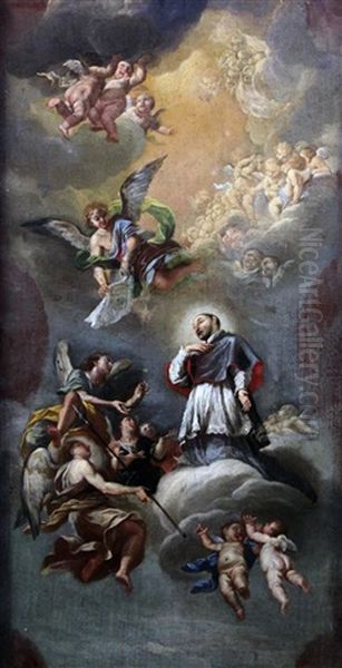 A Saint, Angels And Amorini Amongst Clouds - view 1