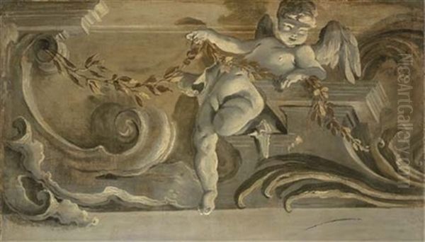 A Cornice With A Putti Holding An Olive Branch - view 1
