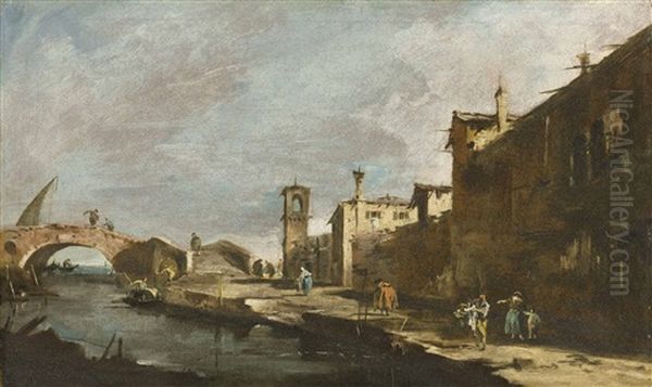 A Capriccio With Figures Walking Along A Canal - view 1