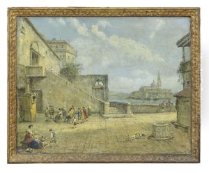 Cortile Veneziano Con Il Burattinaio, Figure E Scorcio Con L'isola Di San Giorgio