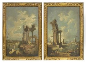Capricci Architettonici Con Vedute Veneziane E Figure by Francesco Guardi