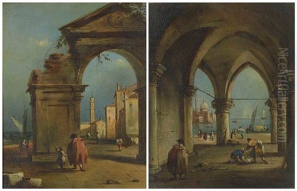 An Architectural Capriccio With Figures By Ruins; And A Portico In A Courtyard (2) - view 1