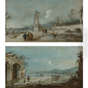 A Capriccio With A Ruined Arch And Figures (+ A Capriccio With An Obelisk And Figures; Pair) by Giacomo Guardi