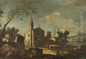 Mediterrane Landschaft Mit Figuren - Und Architekturstaffage