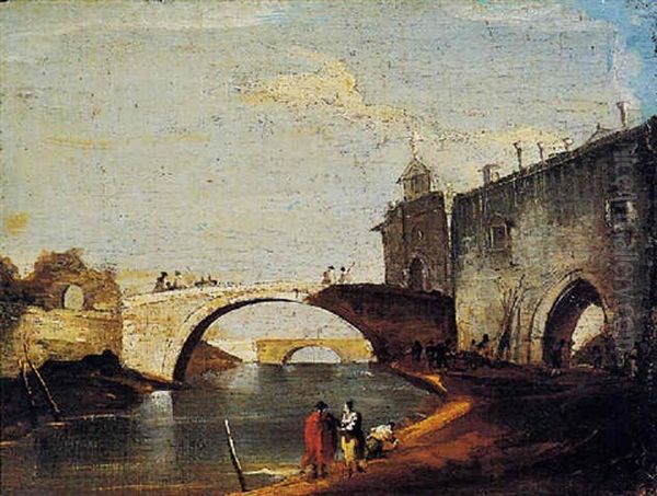 Capriccio Lagunare Con Due Ponti E Figure - view 1