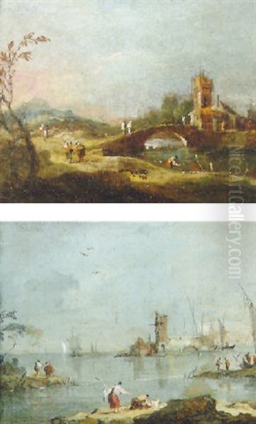 A Landscape With Figures Crossing A Bridge, A Tower Beyond - view 1