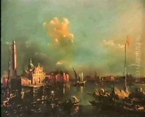 L'isola Di San Giorgio Maggiore A Venise Avec Des Gondoles Et Des Barges by Giacomo Guardi