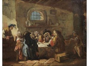 Monkeys And Lions In An Interior by Giovanni Antonio Guardi