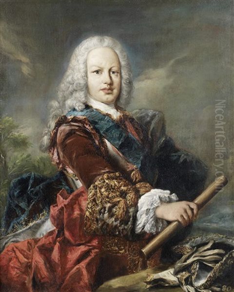 Portrait Of Ferdinand Of Spain, As The Prince Of Asturias, Later King Ferdinand Vi, In A Velvet Coat With Gold Embroidered Decoration, Wearing The Order Of The Golden Fleece And Holding A Baton - view 1