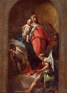 Madonna Mit Kind Und Zwei Engeln by Giovanni Antonio Guardi