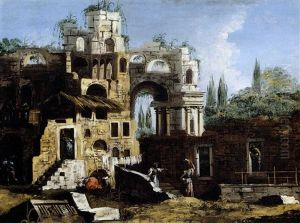 Capriccio Con Rovine Classiche E Lavandaie by Giovanni Antonio Guardi