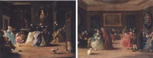 Venetian Interior With Elegant Masked Figures by Giovanni Antonio Guardi