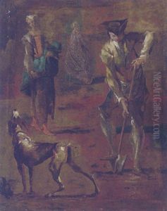 A Dog, A Man Digging, A Peasant Woman Carrying A Child And A Lady Beyond by Giovanni Antonio Guardi