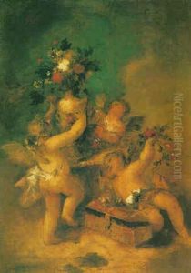 Amorini With A Casket And A Vase Of Flowers Amorini With A Casket And A Vase Of Flowers