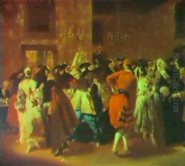 A Masked Ball With Ladies And Gentlemen In Carnival Costume In The Grand Hall Of The Ridotto In The Palazzo Dandalo - view 1