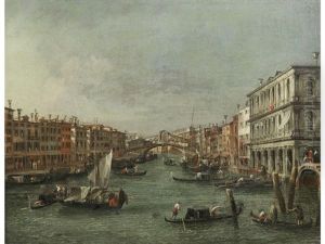 The Grand Canal, Venice, With The Rialto Bridge And The Riva Del Vin by Niccolo Guardi