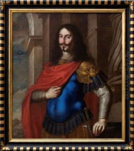 Portrait Presume D'un Prince Orsini Des Ducs De Gravina Et Princes De Solofra, Represente En Armure A L'antique Et Manteau Rouge Dans Une Architecture