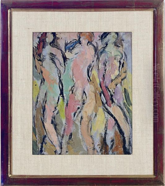Three Figures With Greenish Background - view 1