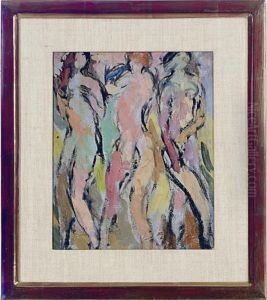 Three Figures With Greenish Background by Eugenie Baizerman
