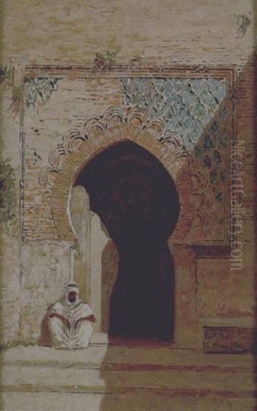 Arabo Seduto Davanti All'ingresso Della Moschea - view 1