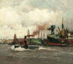 Tug-boat In The Port Of Hamburg by Rudolf Anton Guba