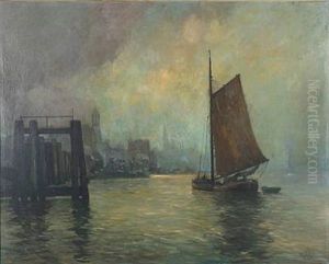 Harbour Scene From Hamburg by Rudolf Anton Guba