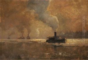 Barkasse Auf Der Elbe Am Winterabend