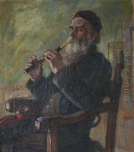 Bartiger, Alterer Mann Beim Flote Spielen by Rudolf Gudden
