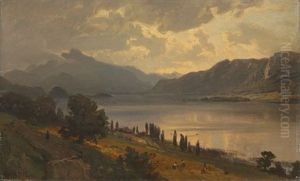 Mondsee Og Schaafberg I Salzkammergut by Hans Frederick Gude