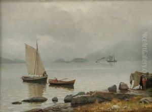 Fjordlandskap Med Folkeliv by Hans Frederick Gude