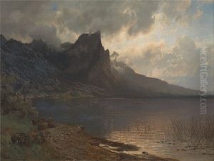 Landskap Fra Mondsee Med Drageveggen by Hans Frederick Gude