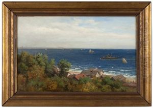 Coastal Village With Ships In A Harbor