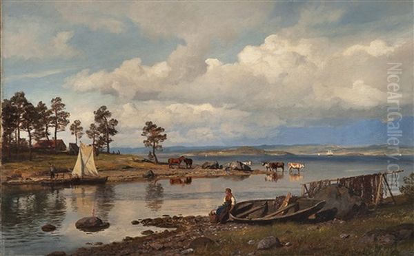 Fjord Landscape With People - view 1