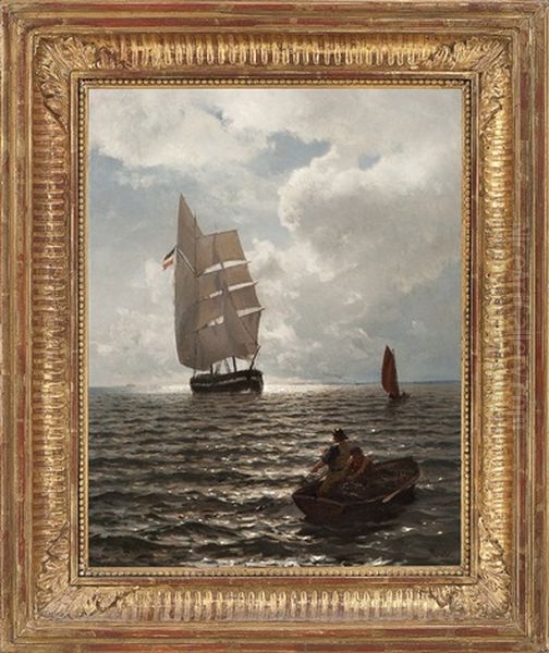 Boats In The Open Sea With Fishermen Pulling Nets - view 1