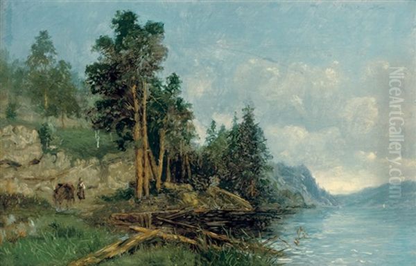 A Figure On The Banks Of A Norwegian Fjord - view 1