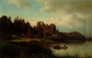 Insjolandskap Med Figurer by Hans Frederick Gude