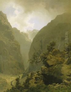 Bergslandskap by Hans Frederick Gude