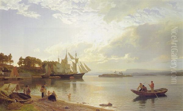 Ships Off A Wooded Coast - view 1