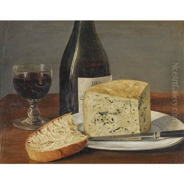 Stillleben Mit Kase, Wein Und Brot - view 1