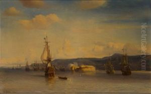 A Squadron Of The French Fleet Exercising Off Toulon by Theodore Gudin